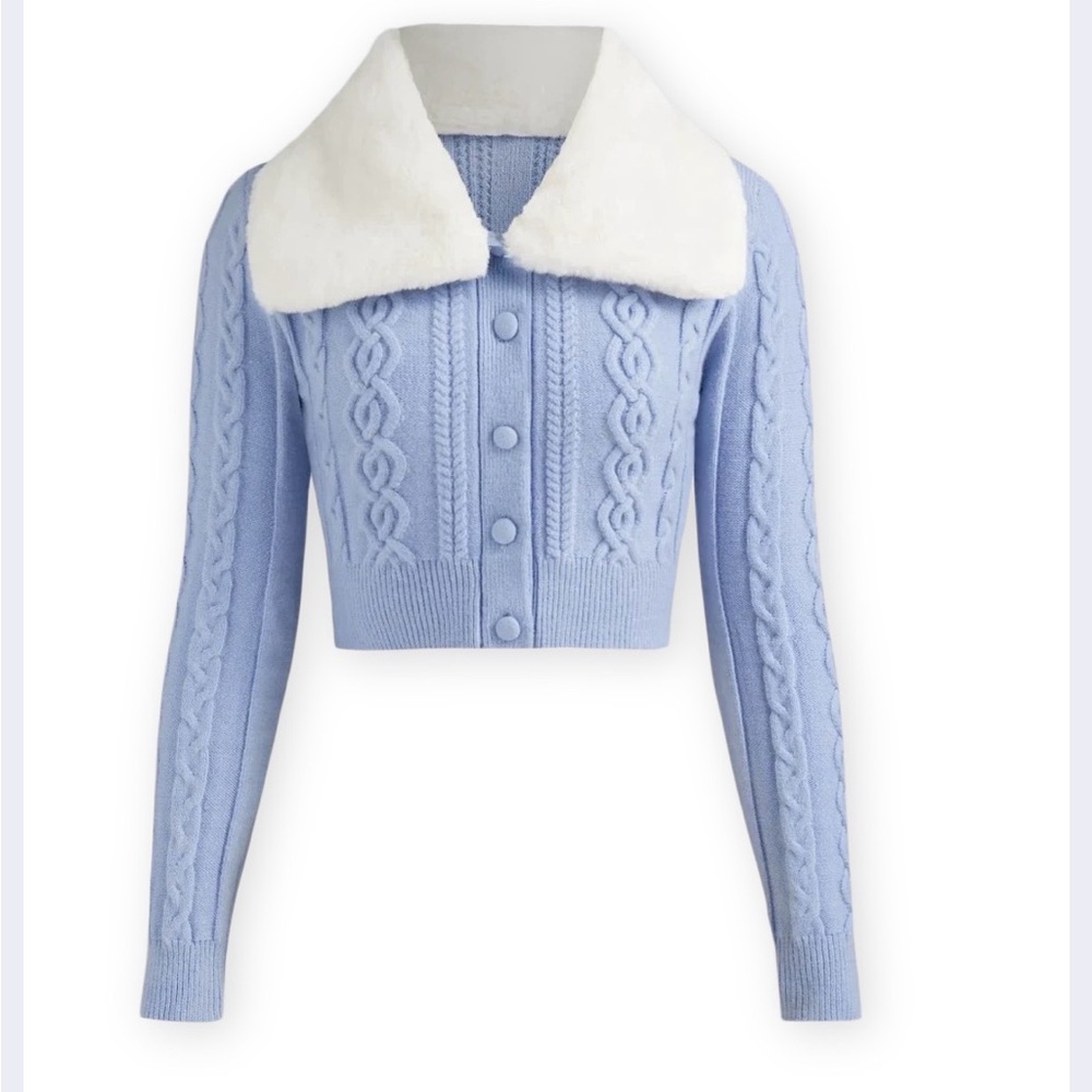 Cider Faux Fur Romantic Cable Knit Crop Cardigan